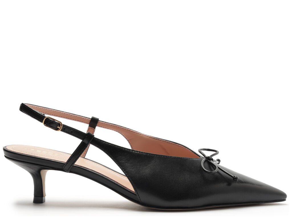 Scarpin Arezzo Preto Couro Bico Fino Slingback Laço 13456