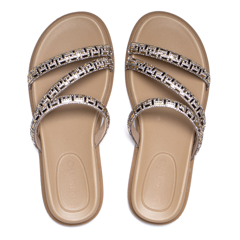 Encontraproduto.com.br - Chinelo Feminino Beira Rio Flatform Tiras com Strass Bege