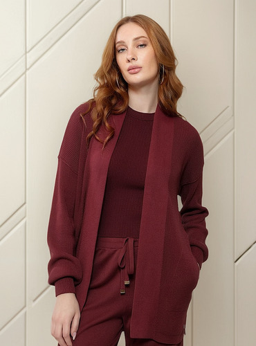Encontraproduto.com.br - Casaco Feminino Biamar Alongado de Algodão Bordô