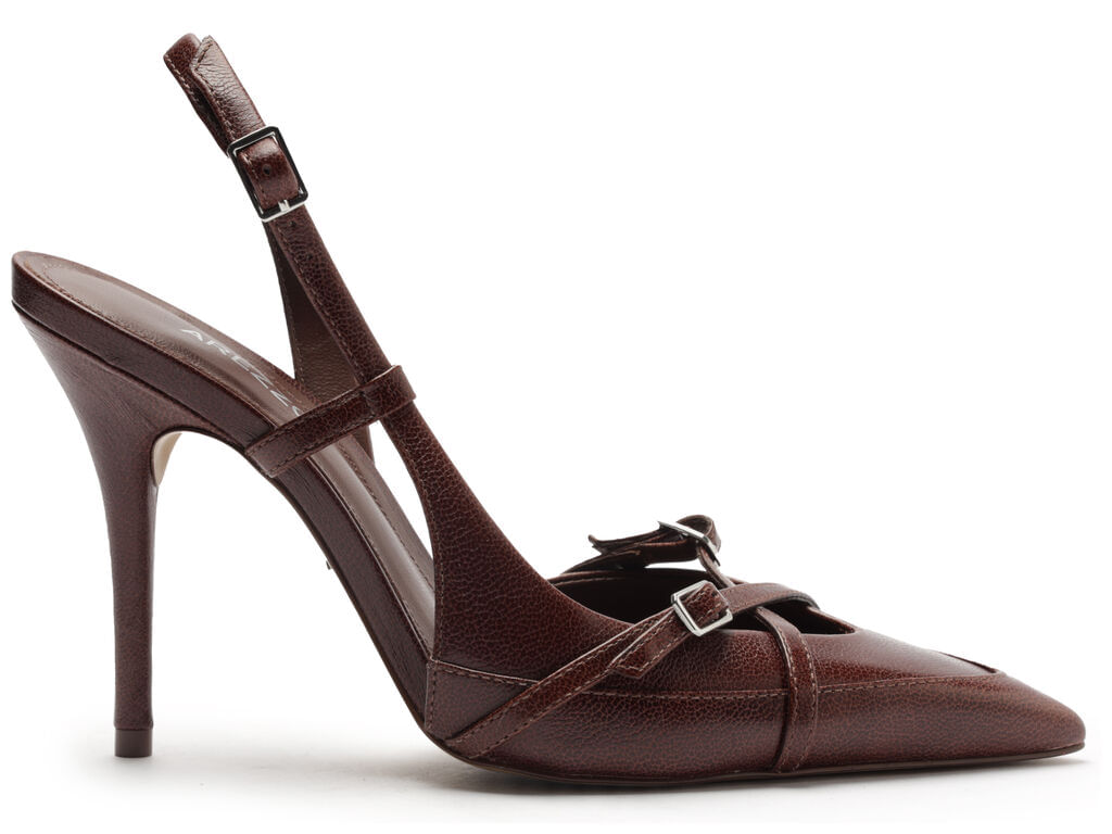 Scarpin Arezzo Marrom Couro Salto Alto New Amélia 12754