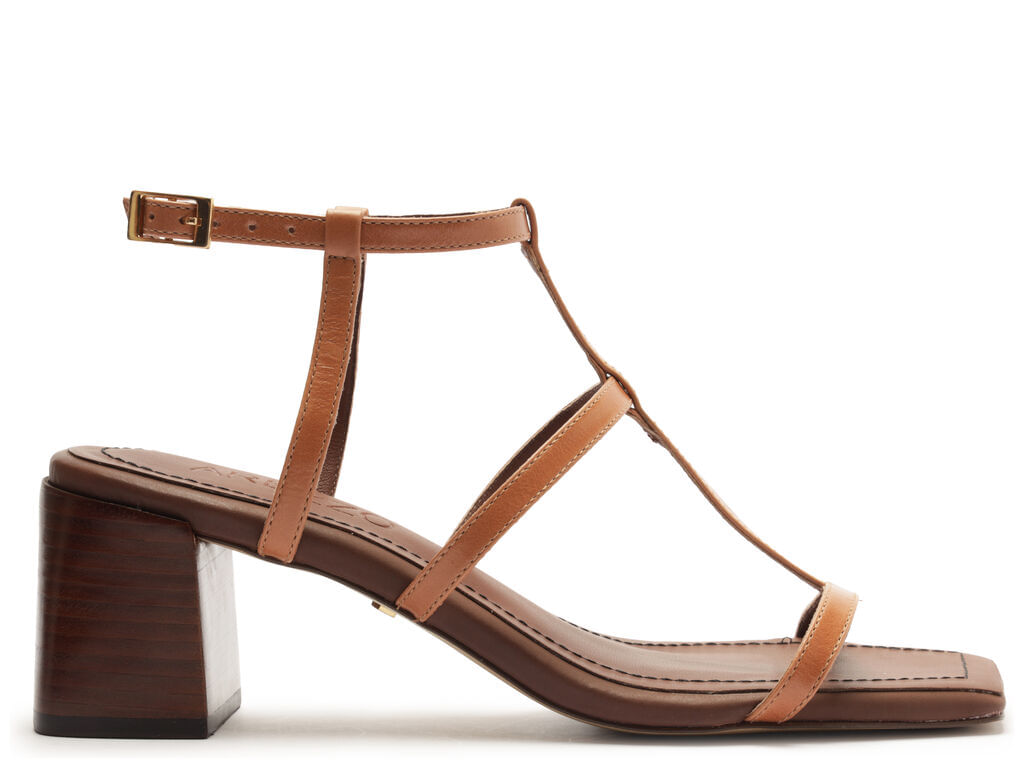 Sandália Arezzo Marrom Salto Médio Bloco Tourino Leather