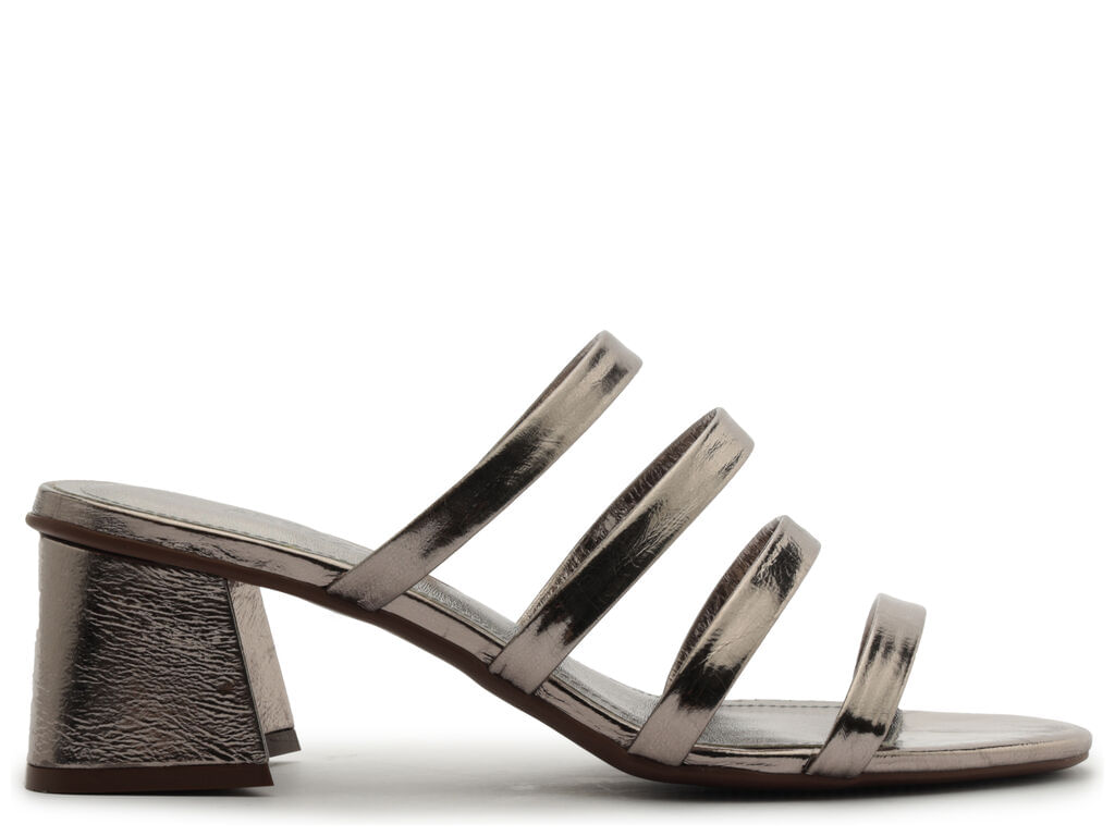 Sandália Arezzo Onix Salto Bloco Médio Metallic Foil Bala