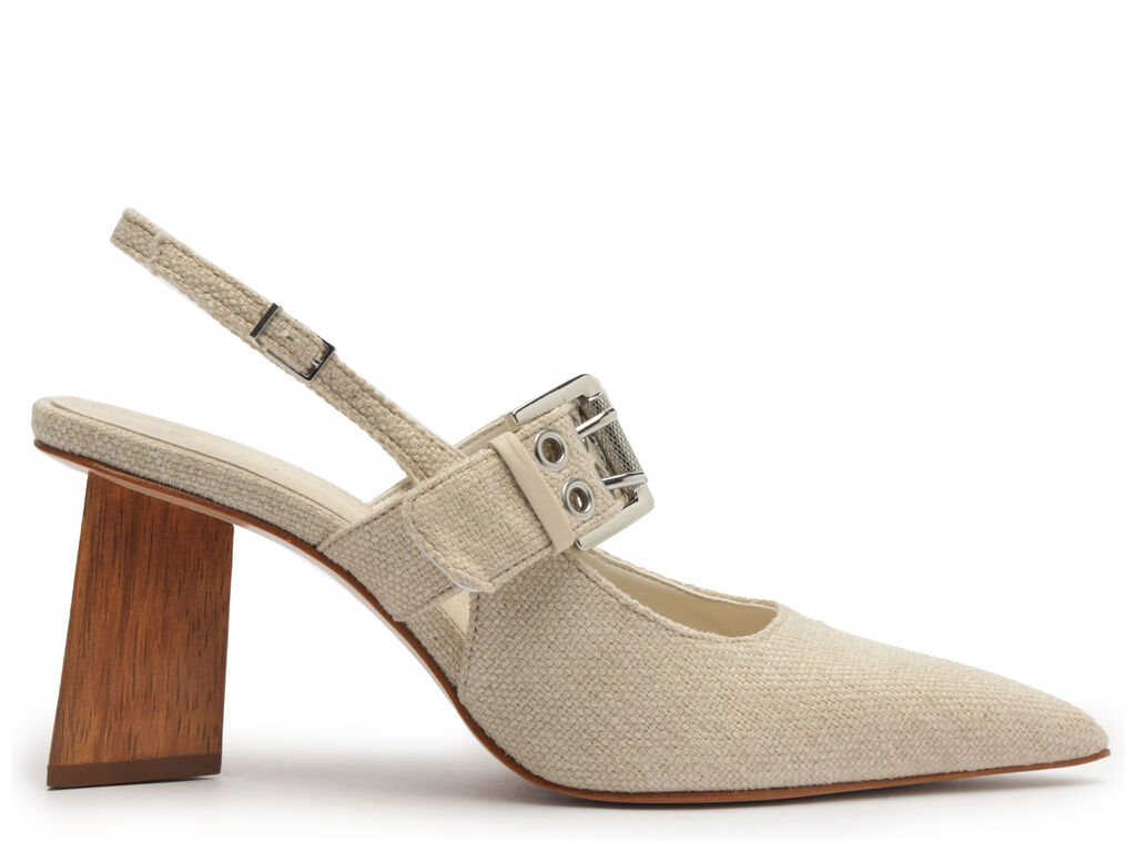 Mule Schutz Fechada Slingback Salto Bloco Off White