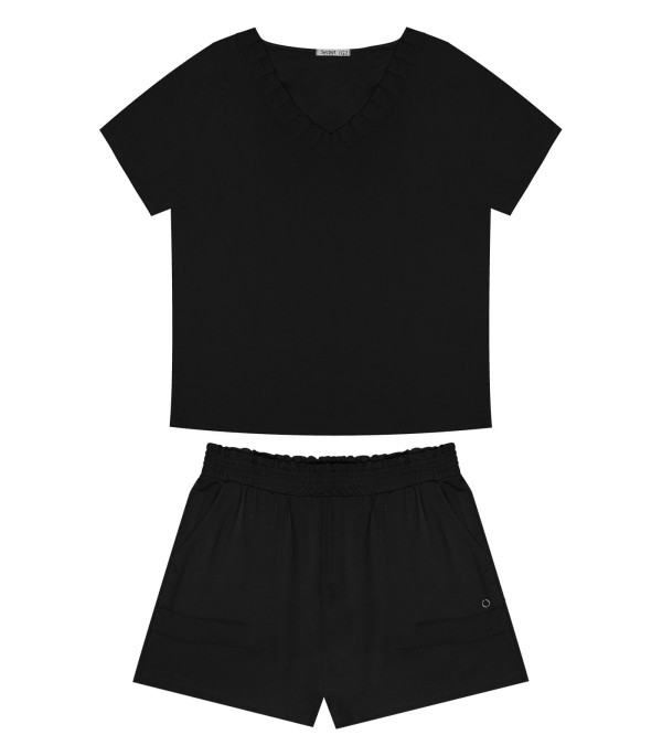 Encontraproduto.com.br - Conjunto Blusa Com Short Viscotorcion Secret Glam Preto
