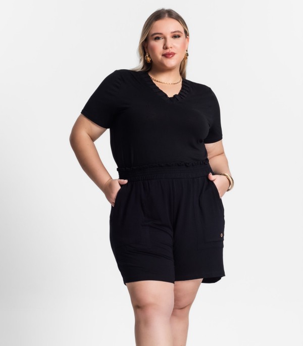 Encontraproduto.com.br - Conjunto Blusa Com Short Viscotorcion Secret Glam Preto