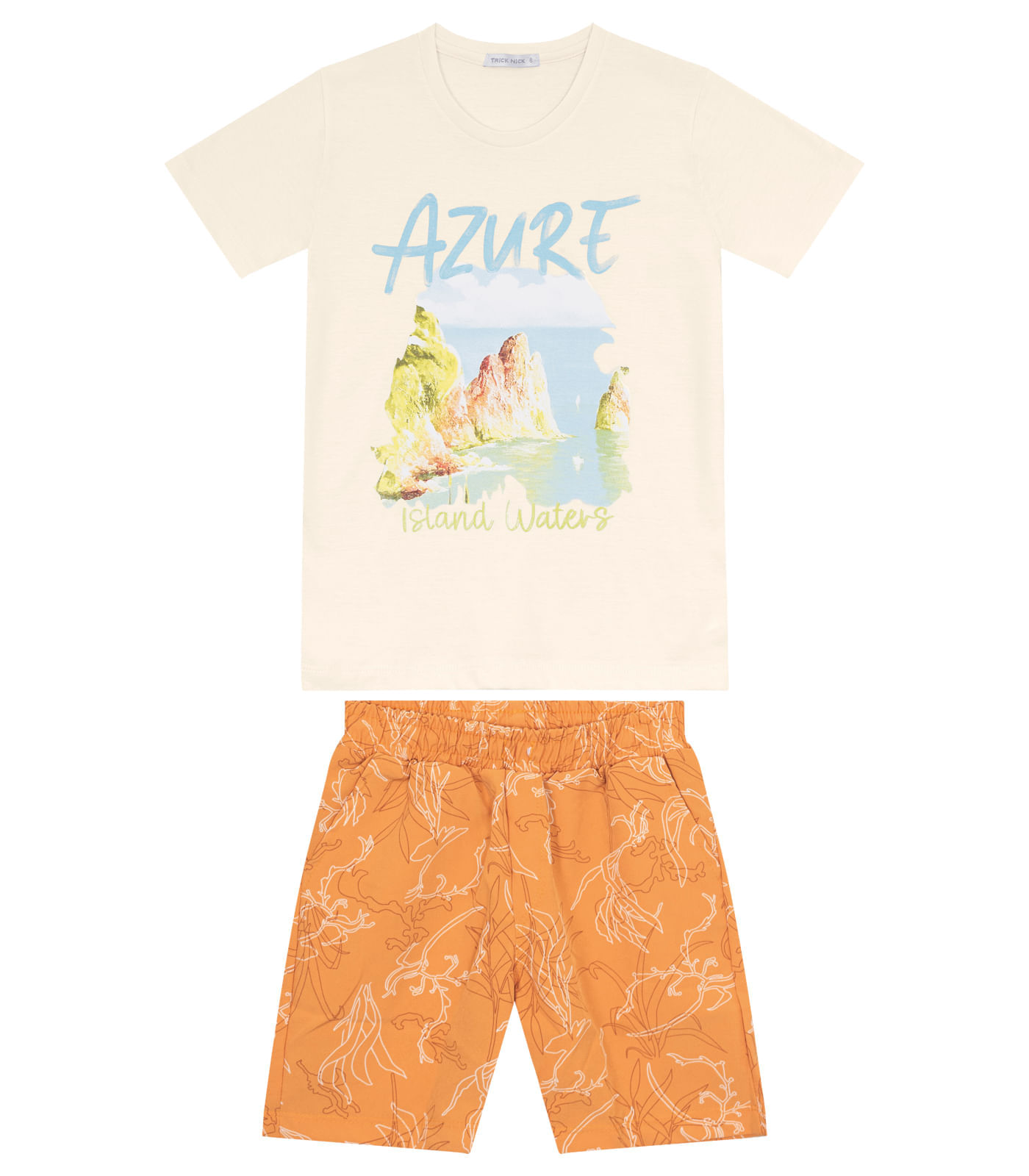 Encontraproduto.com.br - Conjunto Infantil Camiseta Com Bermuda Trick Nick Marrom