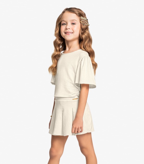 Conjunto Infantil Blusa Com Short Saia Trick Nick Bege