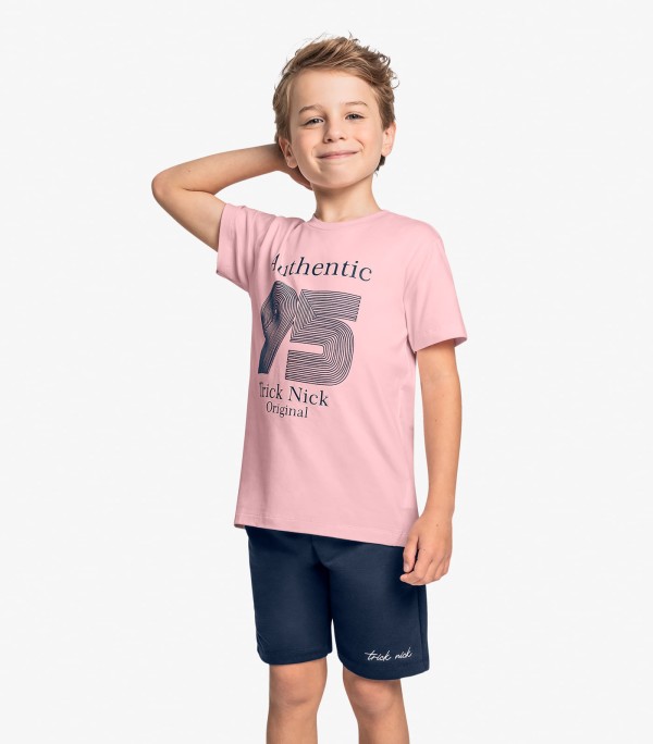 Conjunto Infantil Camiseta Com Bermuda Trick Nick Rosa