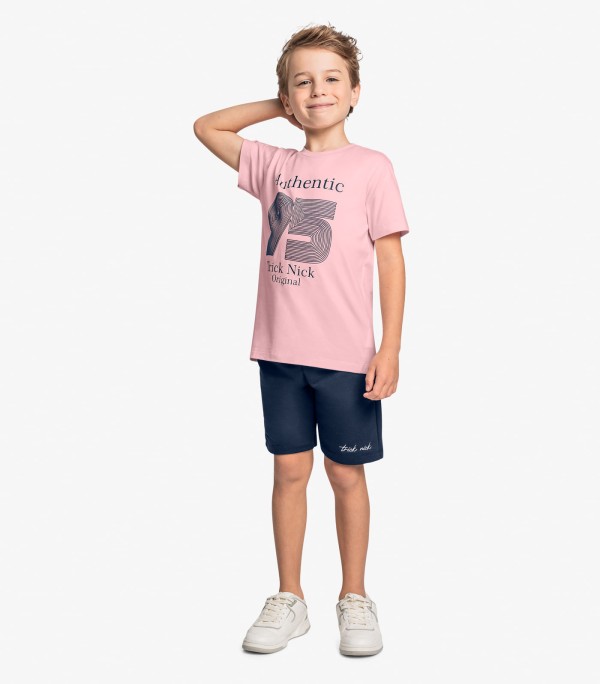 Encontraproduto.com.br - Conjunto Infantil Camiseta Com Bermuda Trick Nick Rosa