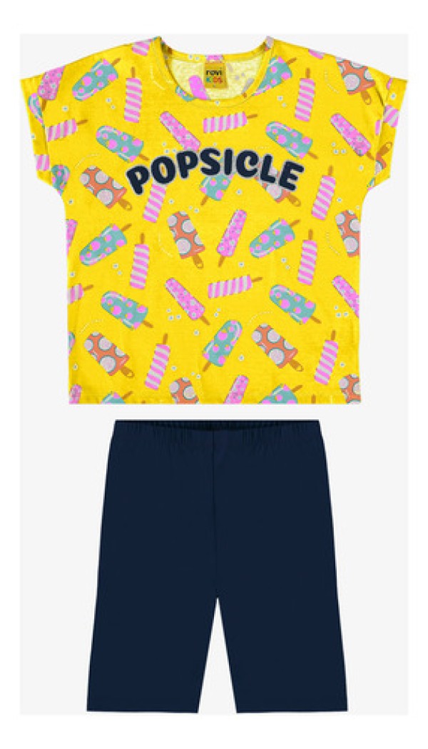 Encontraproduto.com.br - Conjunto Blusa Estampada E Shorts Rovi Kids Amarelo