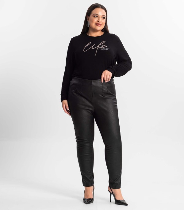 Legging Feminina Plus Size Em Courino Secret Glam Preto