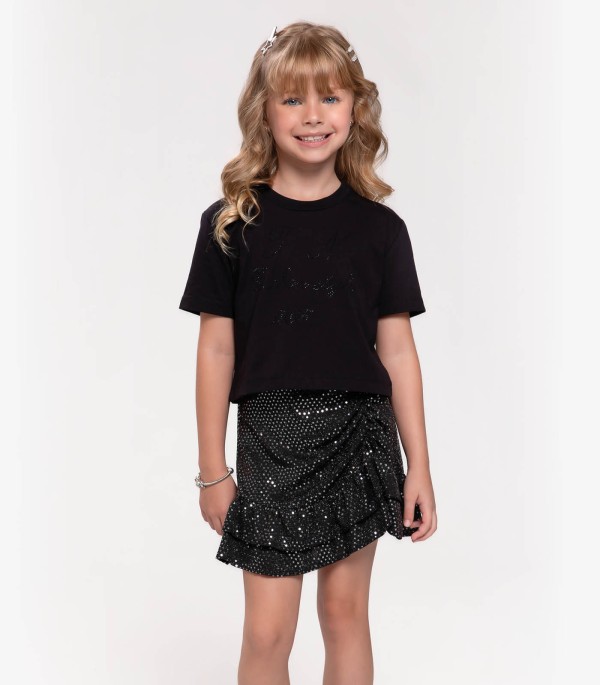 Encontraproduto.com.br - Conjunto Infantil Blusa Com Saia Trick Nick Preto