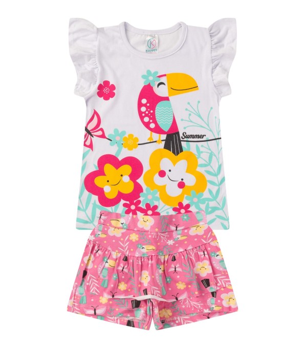 Conjunto Menina Cotton Manga Com Babados Kappes Branco