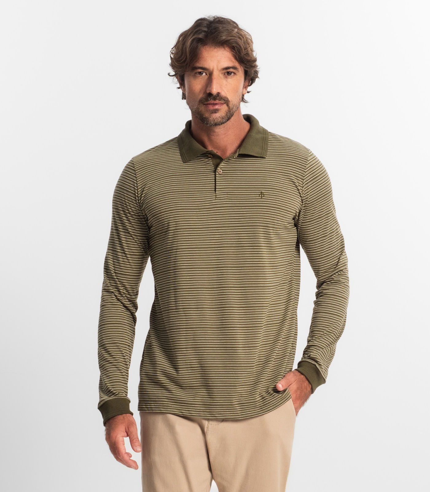 Camisa Polo Manga Longa Maquinetada Diametro Verde
