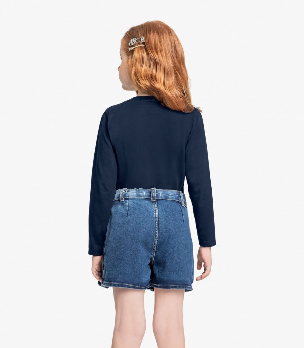 Encontraproduto.com.br - Conjunto Blusa Com Shorts Saia Jeans Trick Nick Azul