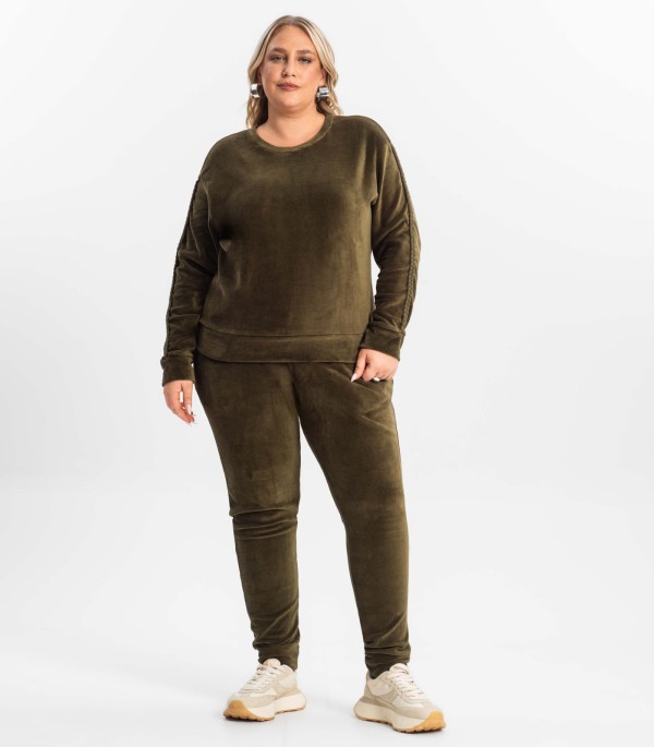 Conjunto Plus Size Casaco Com Calça Secret Glam Verde
