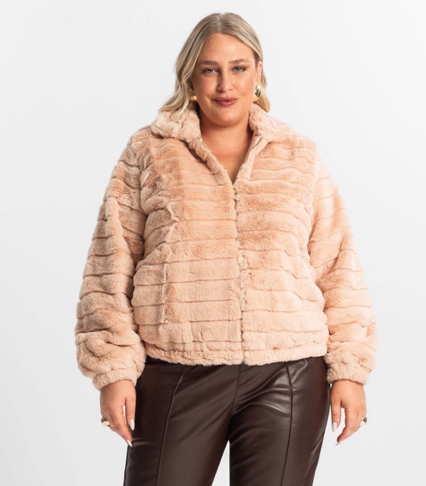 Encontraproduto.com.br - Jaqueta Feminina Plus Size Com Pelo Secret Glam Rosa