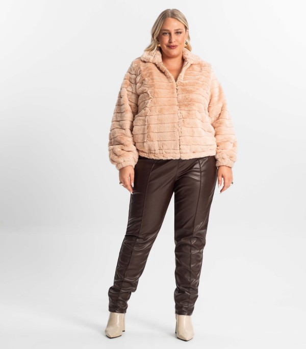 Encontraproduto.com.br - Jaqueta Feminina Plus Size Com Pelo Secret Glam Rosa