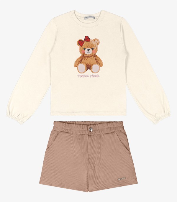Conjunto Blusa Com Shorts Trick Nick Bege