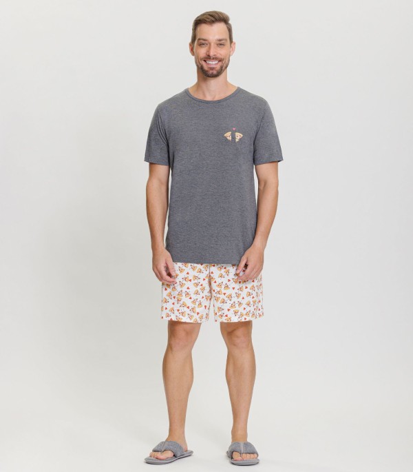 Encontraproduto.com.br - Pijama Masculino De Pizza Mensageira Da Paz Cinza