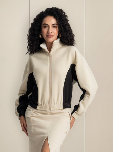 Encontraproduto.com.br - Jaqueta Feminina Bicolor Rovitex Preto