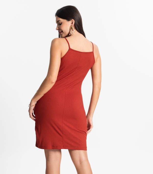 Vestido Canelado De Alça Select Vermelho