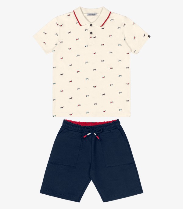 Encontraproduto.com.br - Conjunto Infantil Polo Com Bermuda Trick Nick Bege