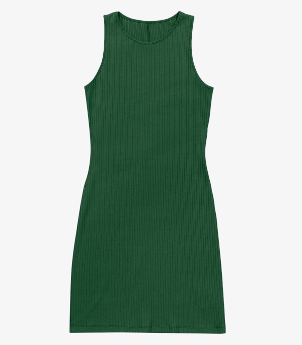 Vestido Curto Em Ribana Canelada Rovitex Verde