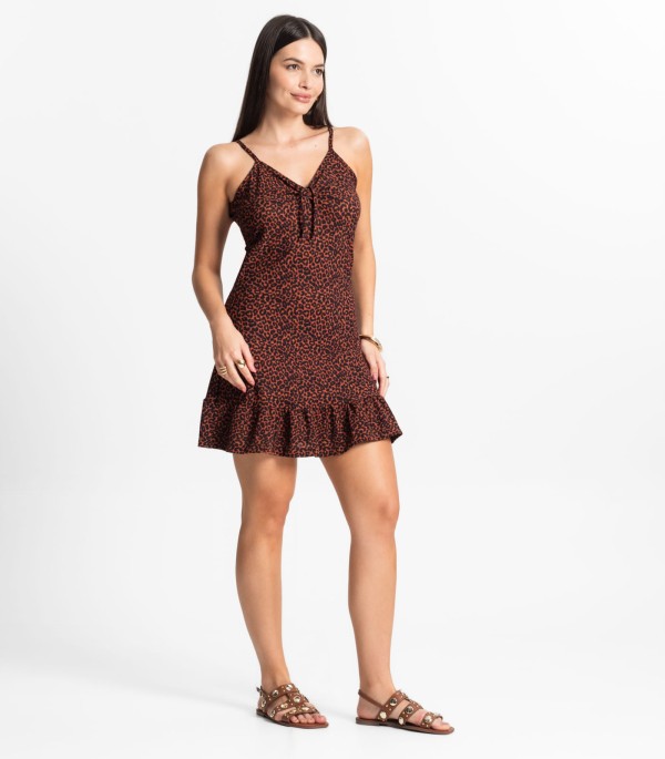 Encontraproduto.com.br - Vestido Feminino Estampa Onça Com Ajuste Use Up Marrom