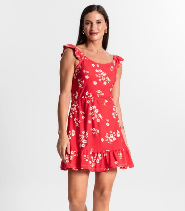 Encontraproduto.com.br - Vestido Feminino Curto Estampado Babados Use Up Vermelho
