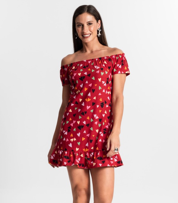 Encontraproduto.com.br - Vestido Feminino Ciganinha Estampado Curto Use Up Vermelho
