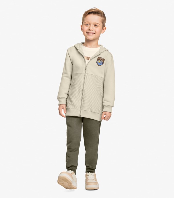 Encontraproduto.com.br - Conjunto Jaqueta Com Capuz e Calça Trick Nick Bege