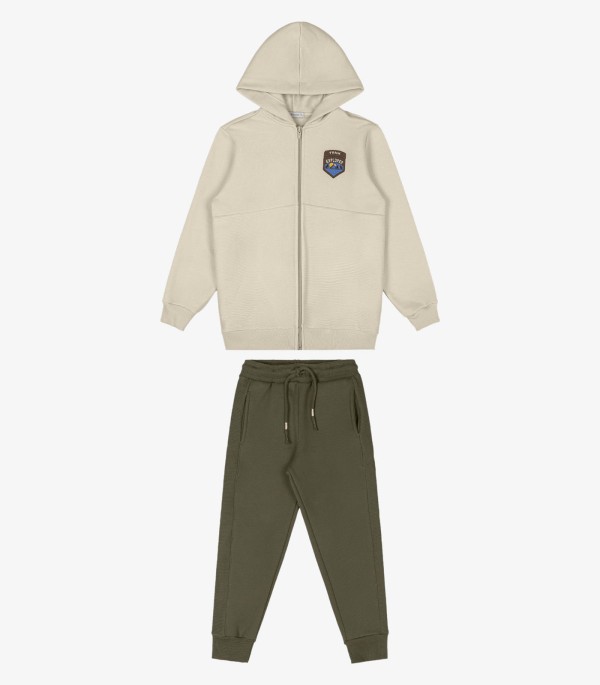 Encontraproduto.com.br - Conjunto Jaqueta Com Capuz e Calça Trick Nick Bege