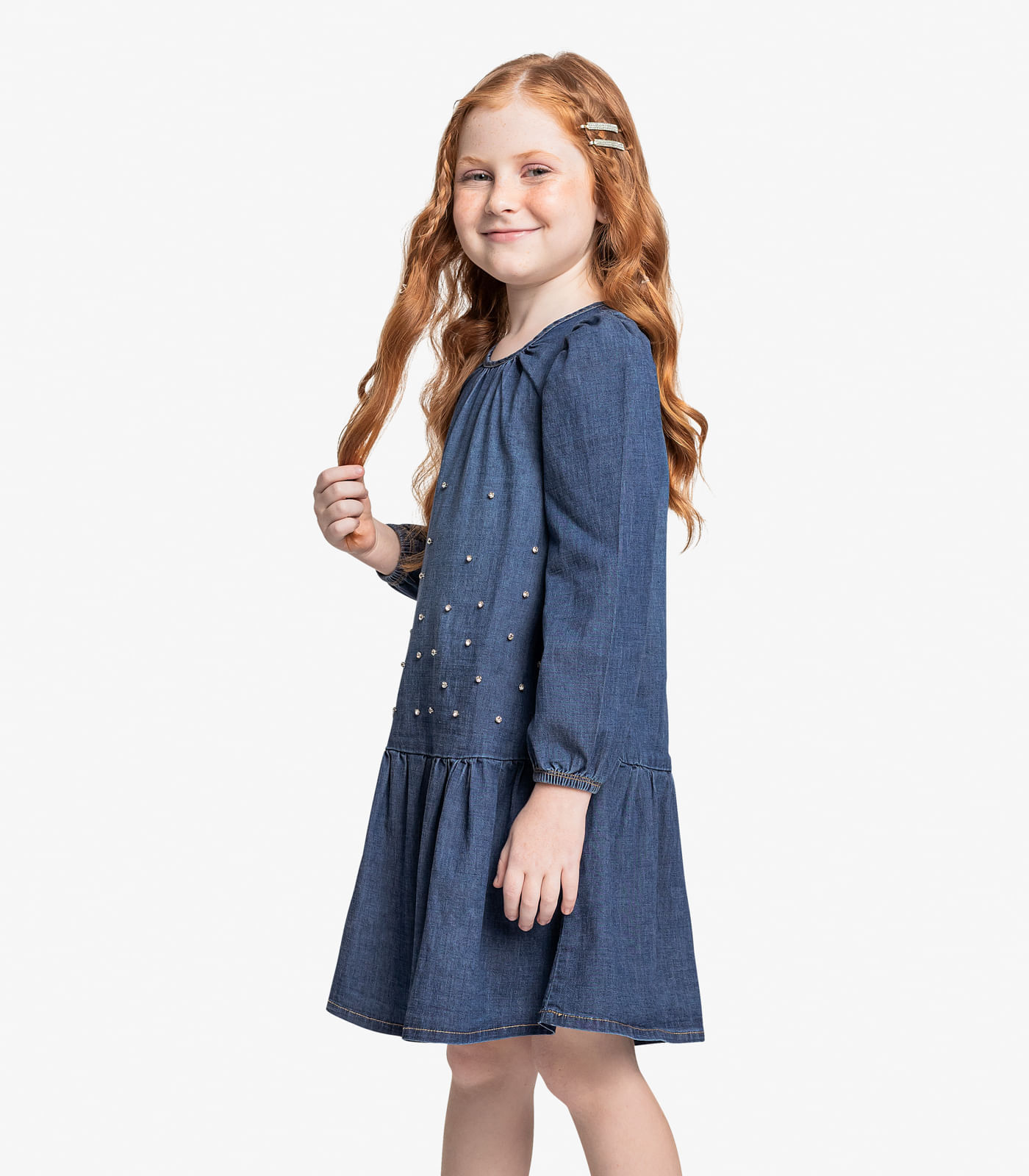 Vestido Infantil Manga Longa Jeans Trick Nick Azul