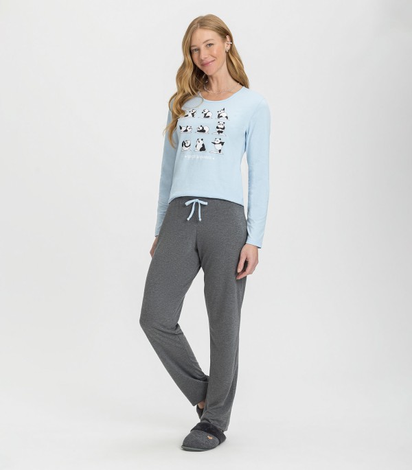 Pijama Feminino Manga Longa Mensageira Da Paz Azul
