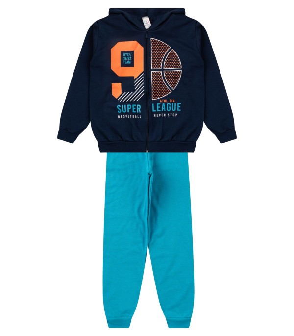 Conjunto De Moletom Masculino Com Capuz Kappes Azul