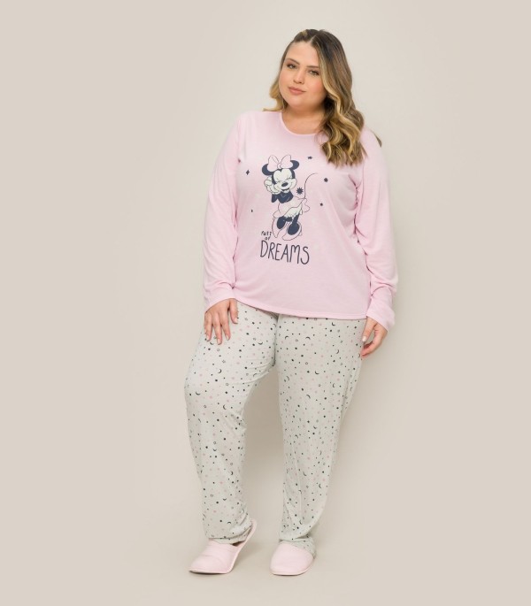 Encontraproduto.com.br - Pijama Feminino Plus Minnie Mouse Evanilda Rosa