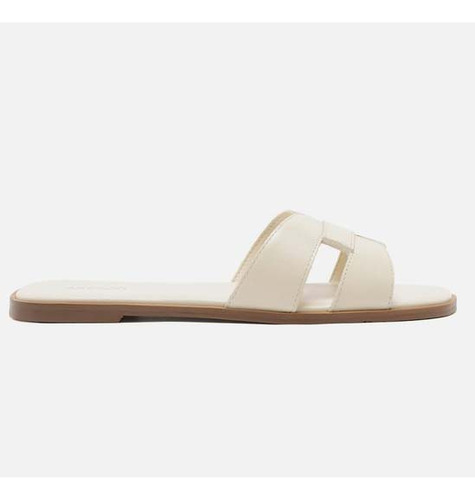 Sandália Arezzo Rasteira Off-White Couro Bico Quadrado