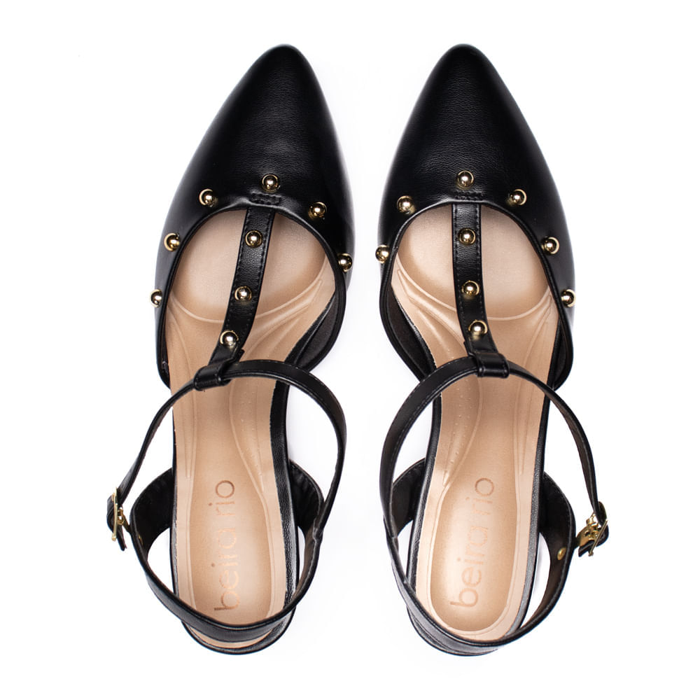 Encontraproduto.com.br - Sapato Feminino Beira Rio Bico Fino Napa com Detalhes Dourados Preto