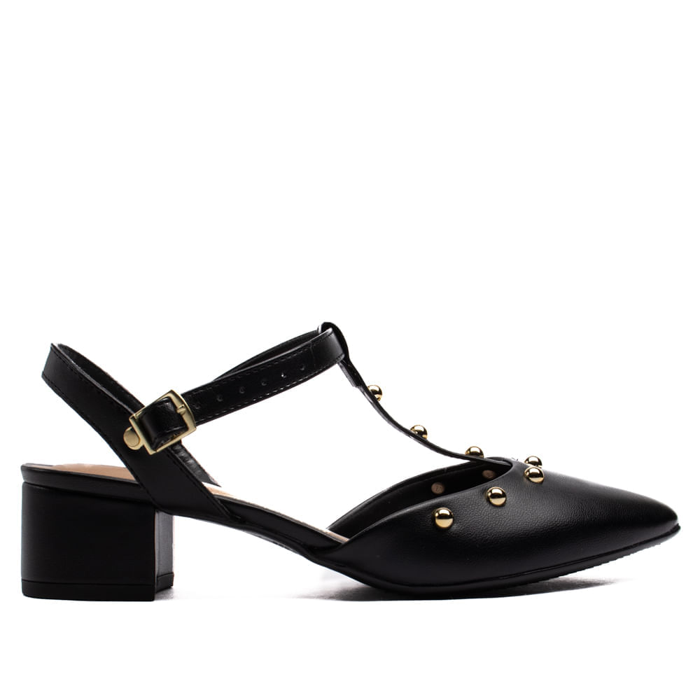 Encontraproduto.com.br - Sapato Feminino Beira Rio Bico Fino Napa com Detalhes Dourados Preto