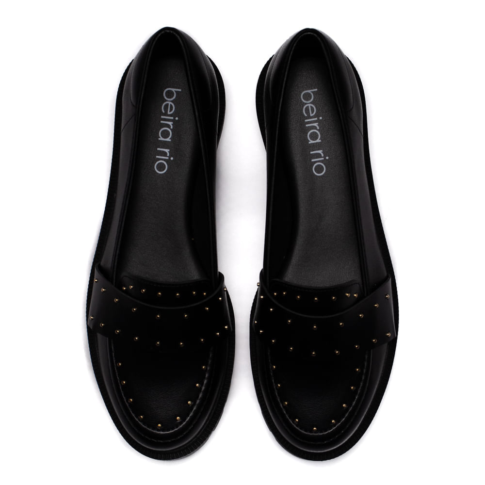 Encontraproduto.com.br - Sapato Mocassim Feminino Beira Rio Napa Turim com Aplicações Metalizadas Preto