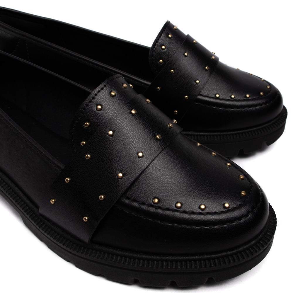Encontraproduto.com.br - Sapato Mocassim Feminino Beira Rio Napa Turim com Aplicações Metalizadas Preto