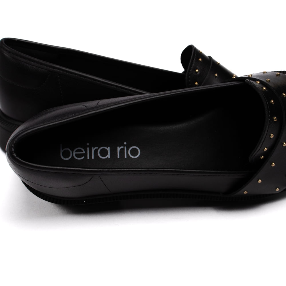 Encontraproduto.com.br - Sapato Mocassim Feminino Beira Rio Napa Turim com Aplicações Metalizadas Preto
