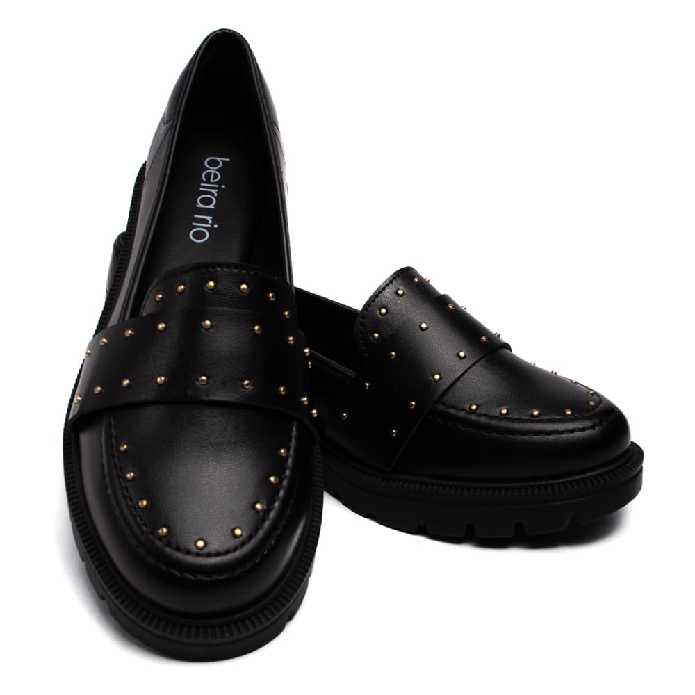 Encontraproduto.com.br - Sapato Mocassim Feminino Beira Rio Napa Turim com Aplicações Metalizadas Preto