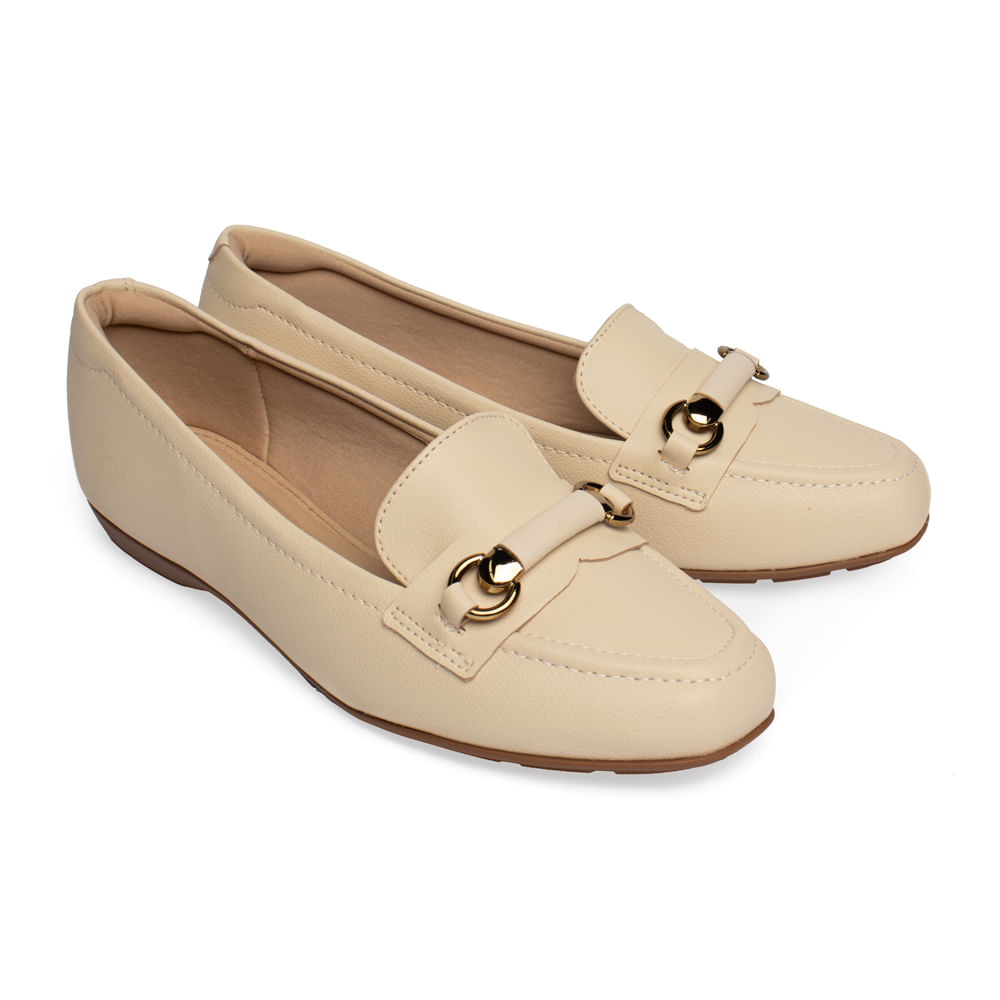 Encontraproduto.com.br - Sapatilha Feminina Modare Fivela Dourada Bege Claro