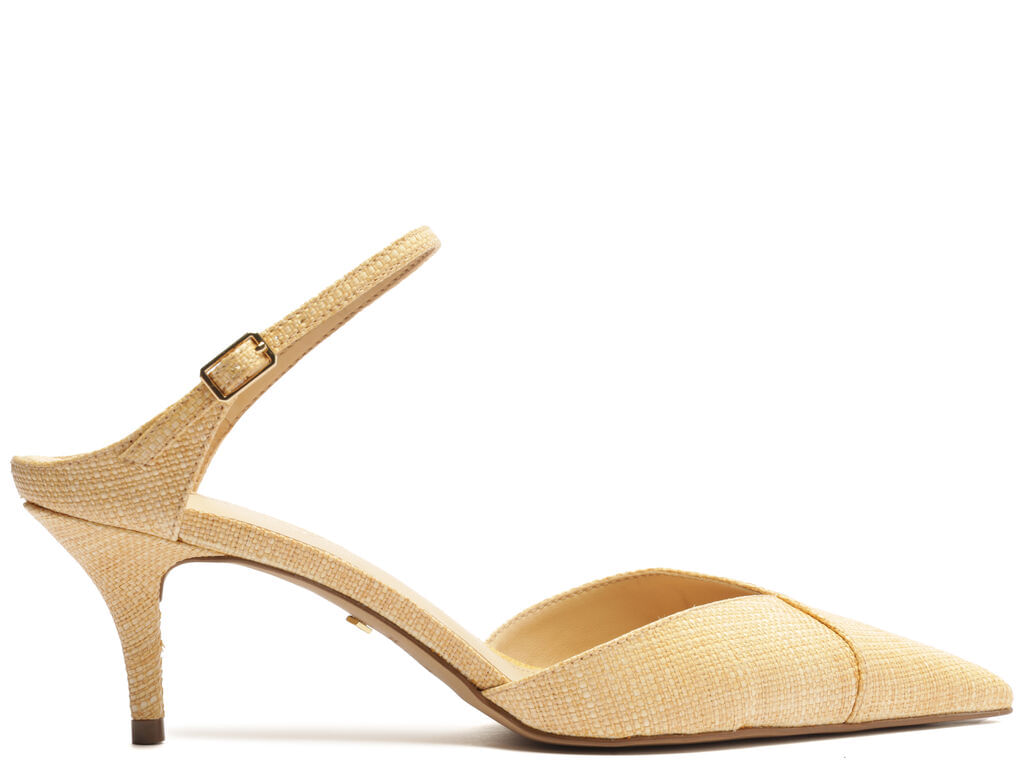 Mule Arezzo Bege Natural Salto Kitten Tira Instep