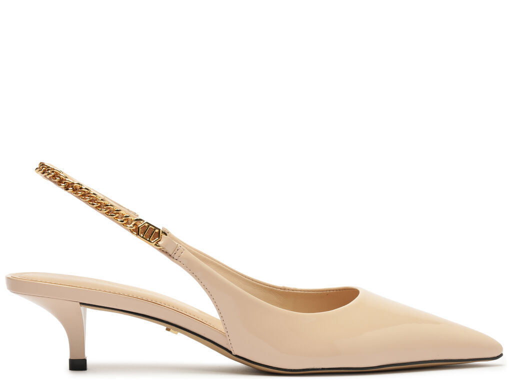 Scarpin Arezzo Eco Verniz Bege Salto Baixo