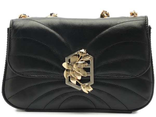 Bolsa Arezzo Tiracolo Preta Couro Pequena Metal Flor
