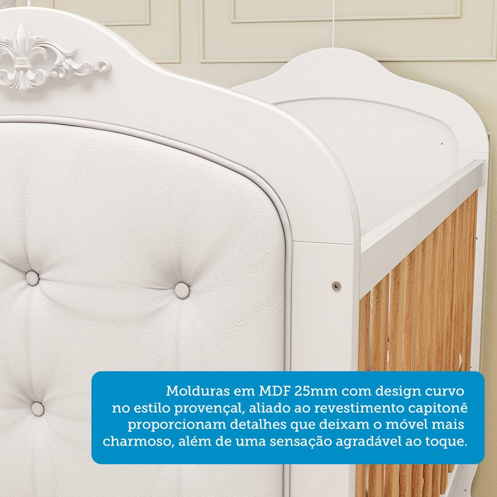 Encontraproduto.com.br - Quarto de Bebê com Guarda-roupa Cômoda e Berço com Capitonê 100% Mdf Maya Clássico Espresso Móveis Branco Brilho/Amêndoa/Branco