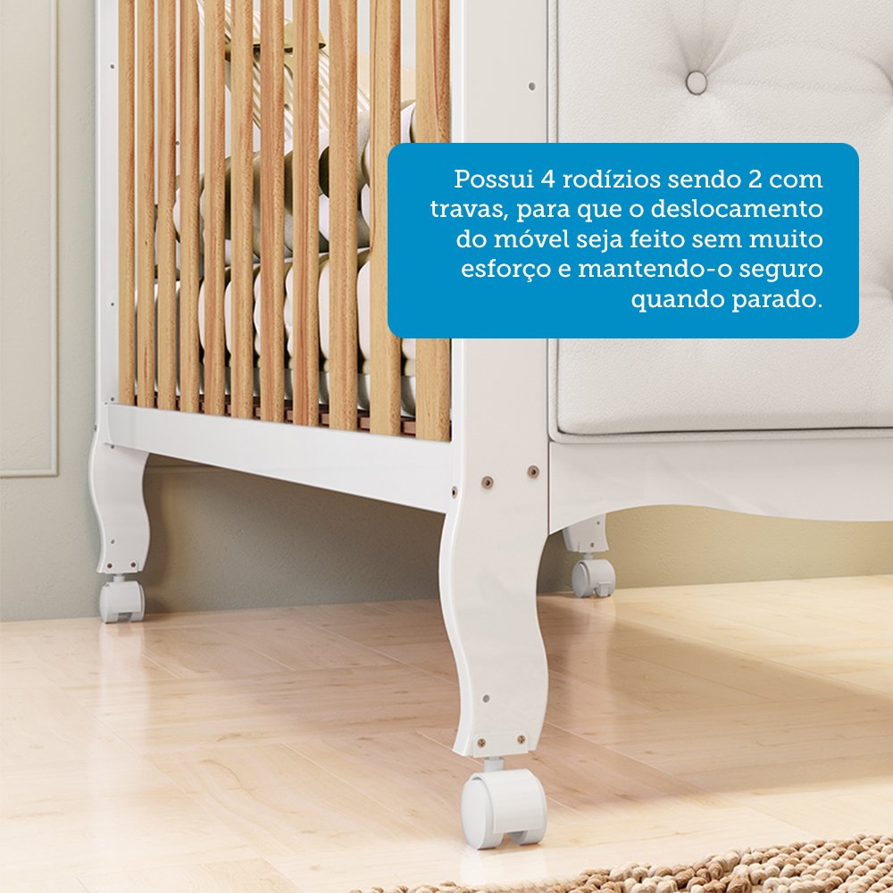 Encontraproduto.com.br - Quarto de Bebê com Guarda-roupa Cômoda e Berço com Capitonê 100% Mdf Maya Clássico Espresso Móveis Branco Brilho/Amêndoa/Branco
